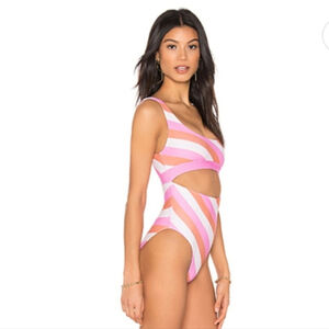 Lovewave Candy Pink Stripe Niles Cutout Swimsuit | Y2K Style One Piece Sz S